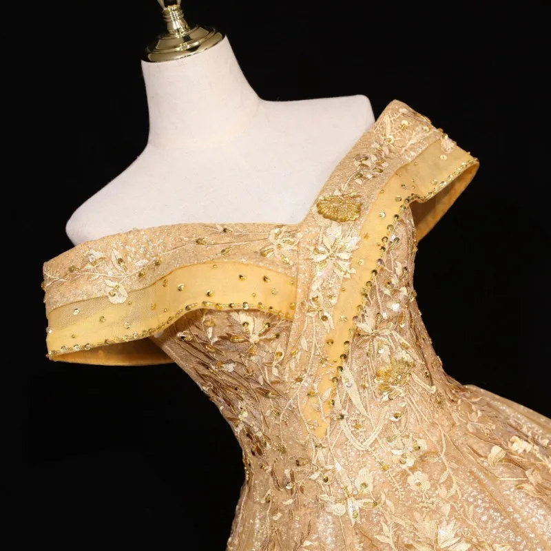 Elegante trouwjurk 2025, bruids solo kunstexamen, prestatie, pongrok, paleisdroom, avondjurk met één schouder, banket, avondjurk