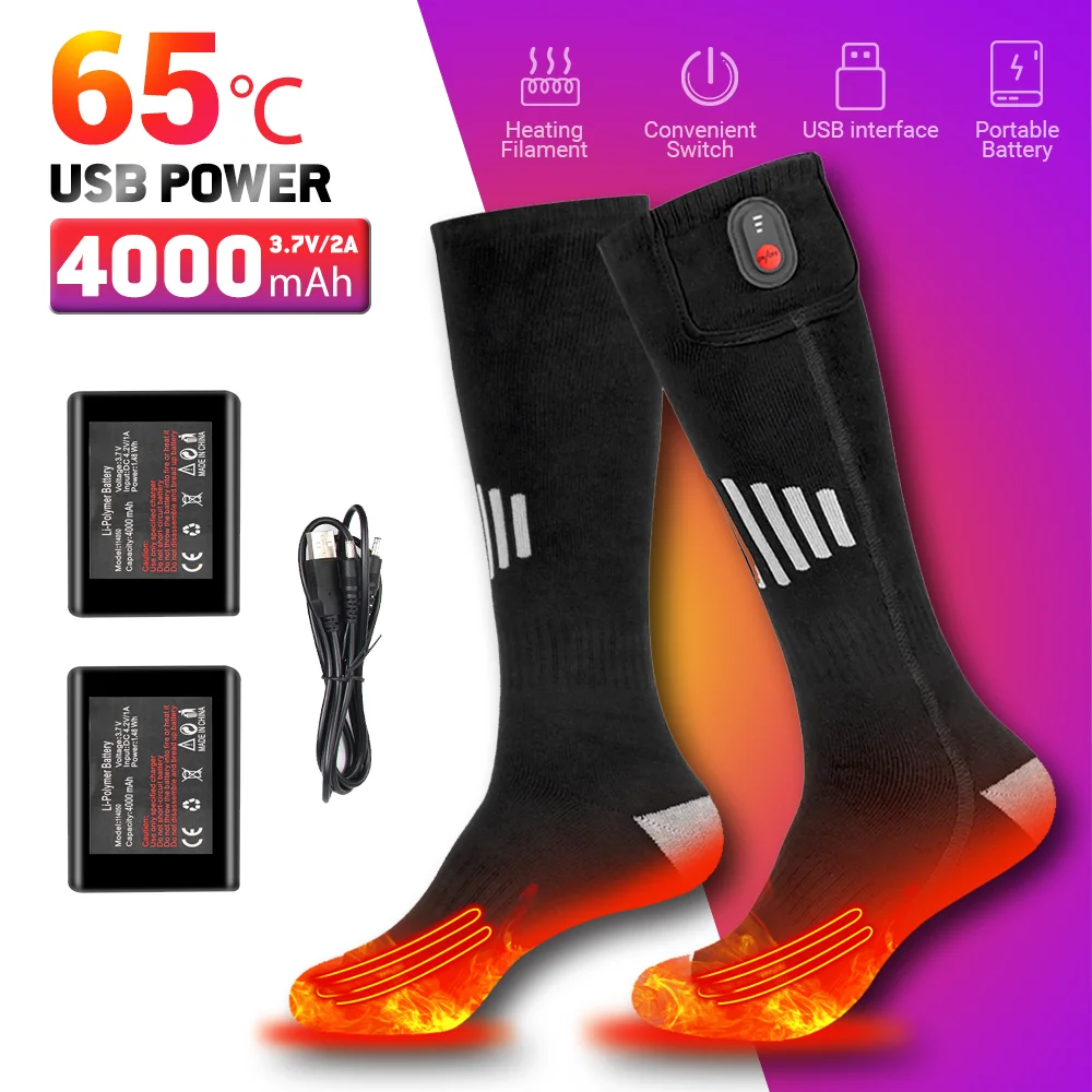 Unisex verwarmde sokken met USB thermisch geïsoleerde sokken Winter elektrische verwarmingssokken Outdoor Spots Verwarmde laars Camping Skiën Sok