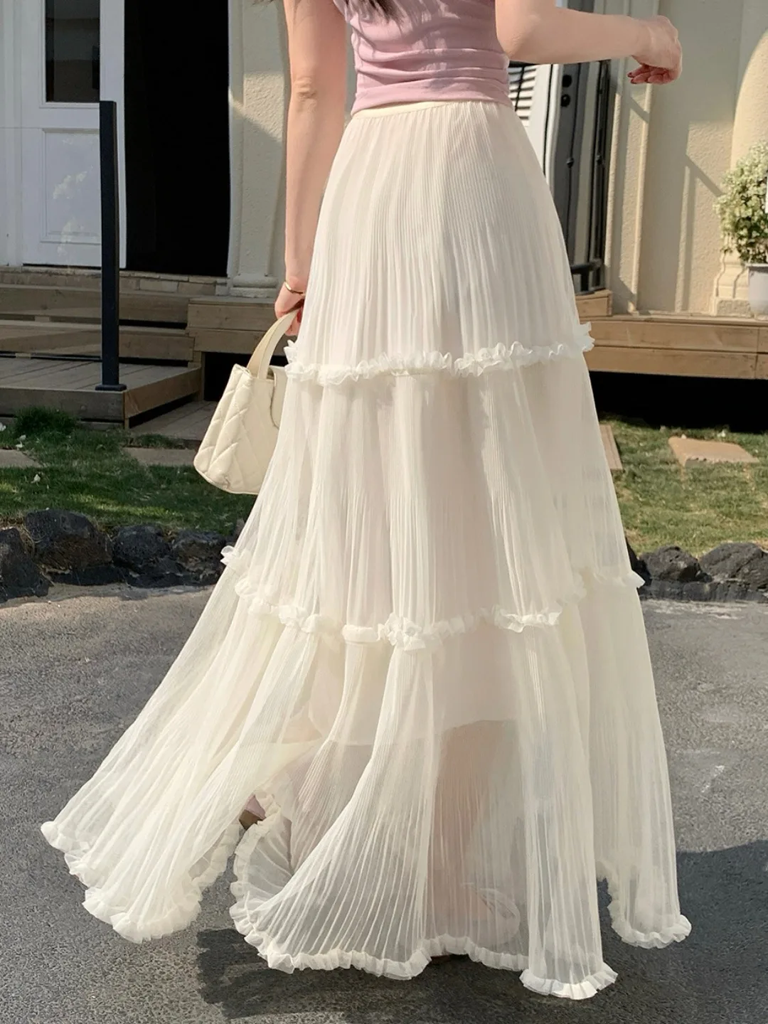 

Korean Sle High Waist A-Line f Skirt White Me Women's Spring Summer New Slimming Pleated Skirt Commute Friendly