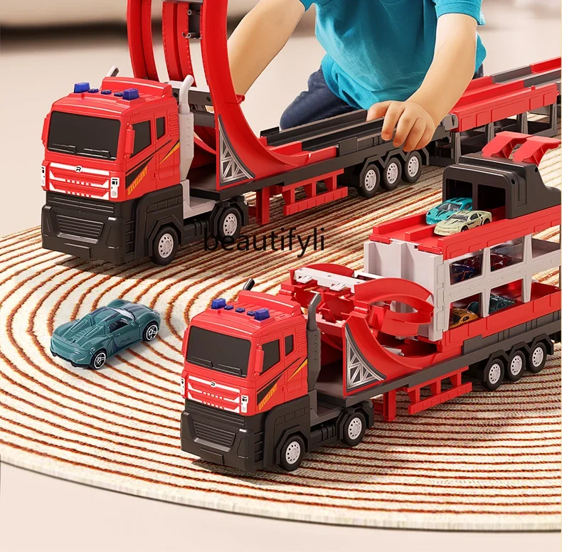 Carro de liga de ejeção de pista de armazenamento de veículo de construção de brinquedo presente de 3-5 anos