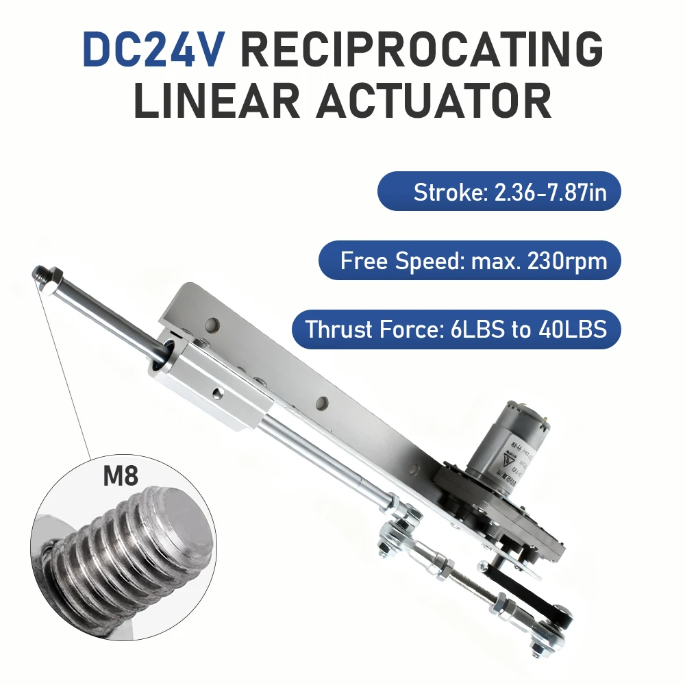 6-20cm DIY Reciprocating Linear Actuator 12V/24V Electric Push Rod for Hobby Projects, Lab Experiments & Mechanical Testing