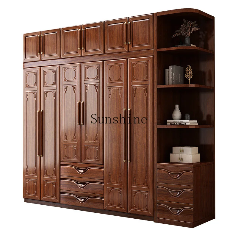 New Chinese style, all solid wood, combined assembly of bedroom household storage cabinets, large-capacity storage