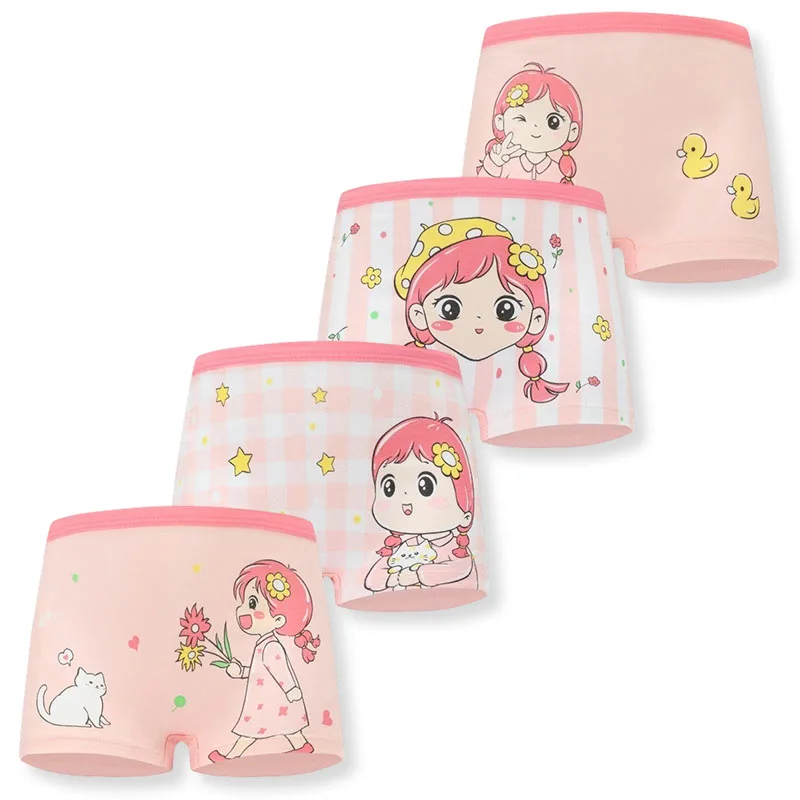 

4-Piece Cotton Girls Panties Soft Children Underwear Boxers Shorts Cute Cartoon Character Toddler Boxer Briefs For Girl Aged 2-9
