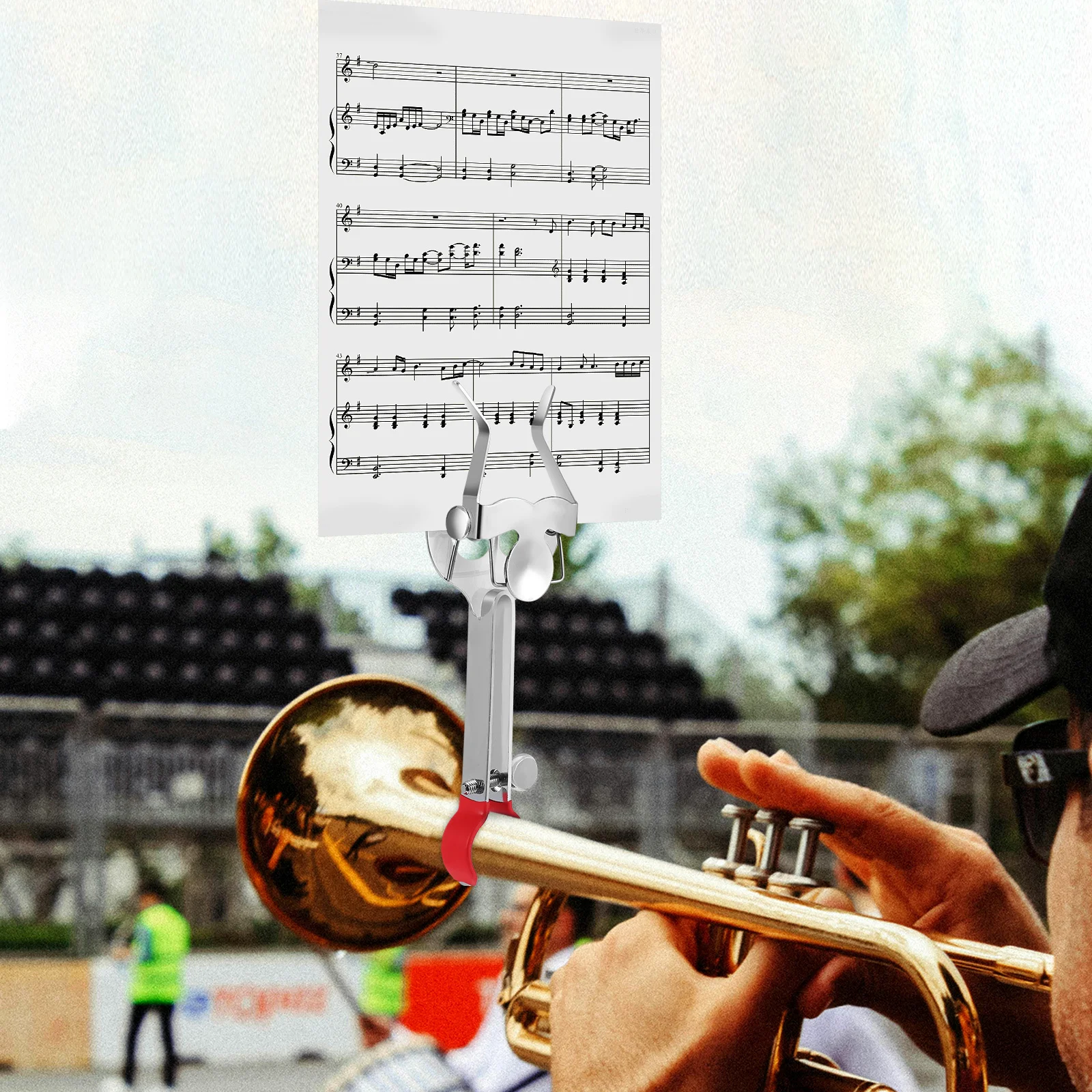 

Trumpet Lyre Iron Music Sheet Clip Marching Band Secure Holder Adjustable Clamp Clarinet Music Clip Trumpet Lyre
