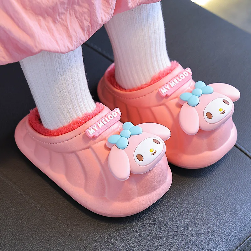 Winter Children's Cotton Slippers Warm Waterproof Plush Girl Anti Slip Cotton Cartoon Pink Purple Warm Shoes Size 24-36