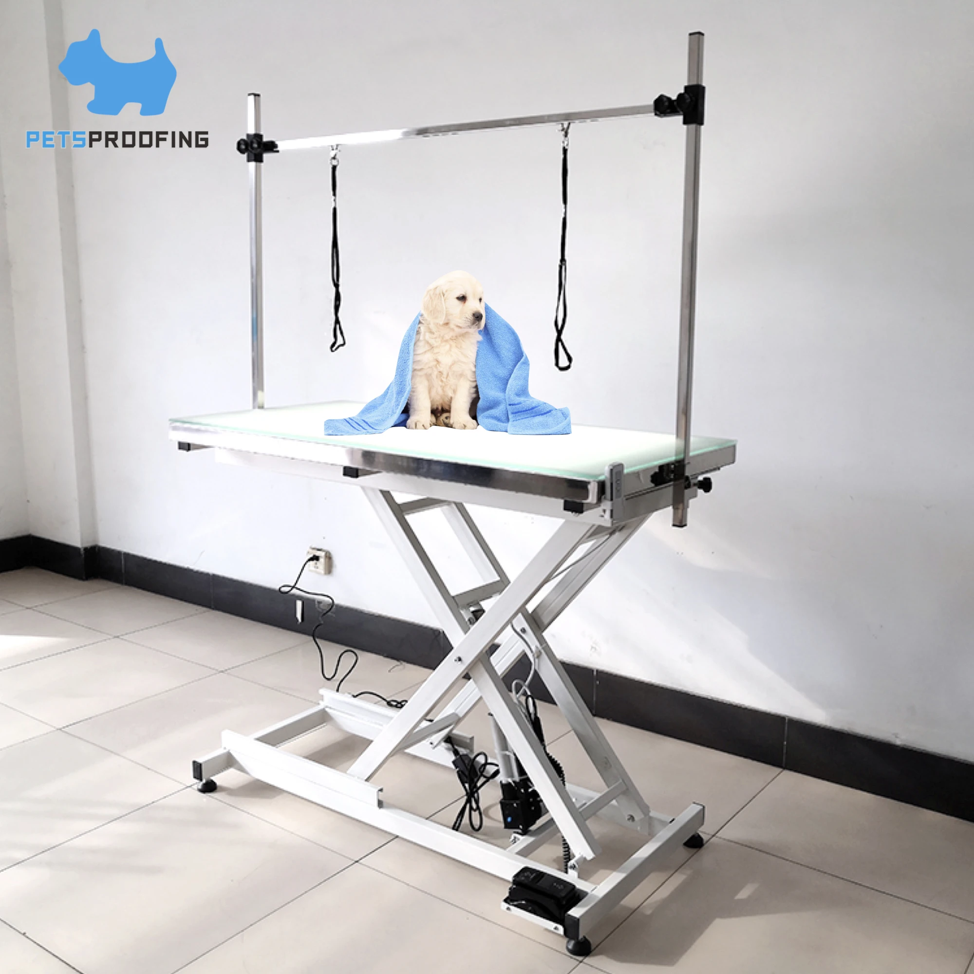 

Adjustable Height Stainless Steel Dog Cat Show Table Folding Hydraulic Air-Lifting LED Illuminated Pet Grooming Supplies Small