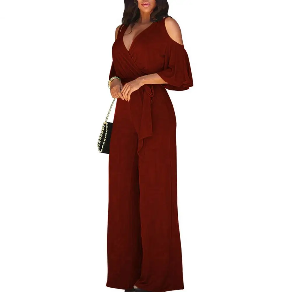 2024 Summer New Style Strap Waist Wrapped jumpsuit Women's women's foreign trade wide leg pants in 7 colors Wide Leg Long Pants