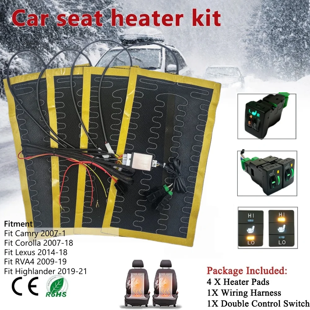 

Встроенный комплект обогрева автомобильных сидений, 12 В, подходит для 2 сидений, двойной переключатель управления, грелки из сплава 108 Вт для Toyota Camry Corolla RVA4