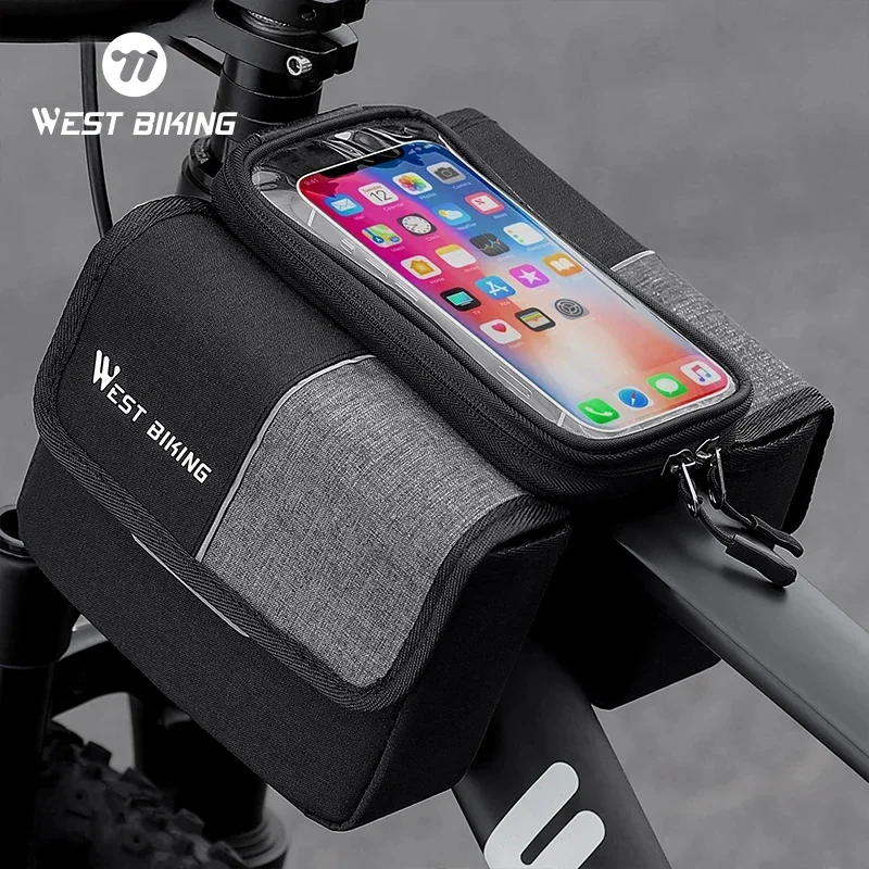 

WEST BIKING 2L Bicycle Pannier Top Front Tube Frame Bag Portable MTB Road Bike Storage 7.0In Phone Case Cycling Touchscreen Bags