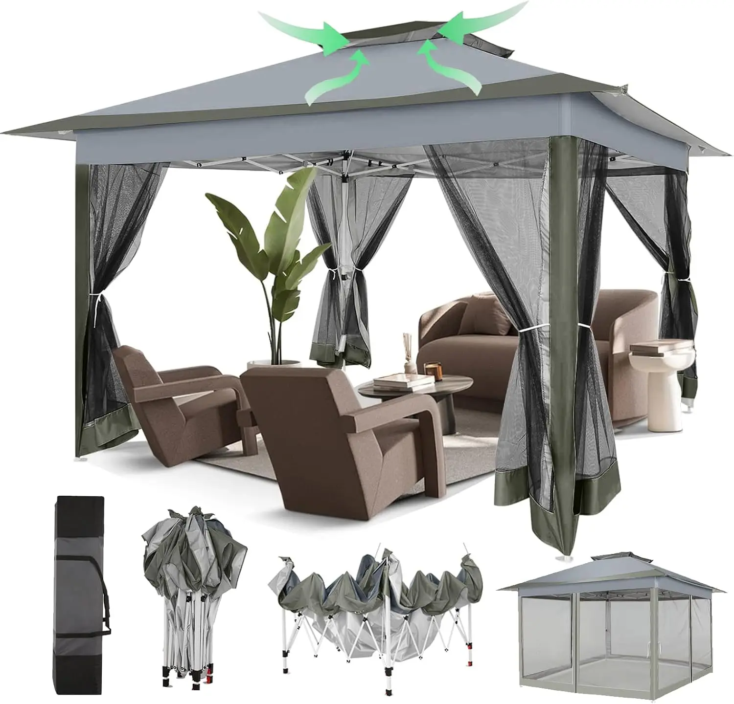 

12x12 Pop Up Gazebos On Clearance - Upgrade Easy Up Metal Outdoor Gazebo Waterproof - Portable Gazebo with Mosquito Nettings,