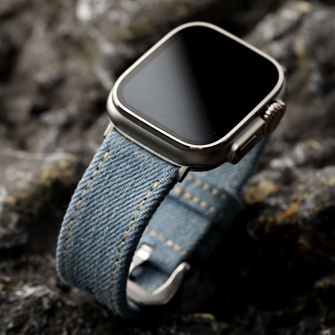 Handmade Japanese Gangshan denim strap, compatible with Apple Watch 49MM 46MM 45MM Ultra S12 double-layer denim bracelet, retro