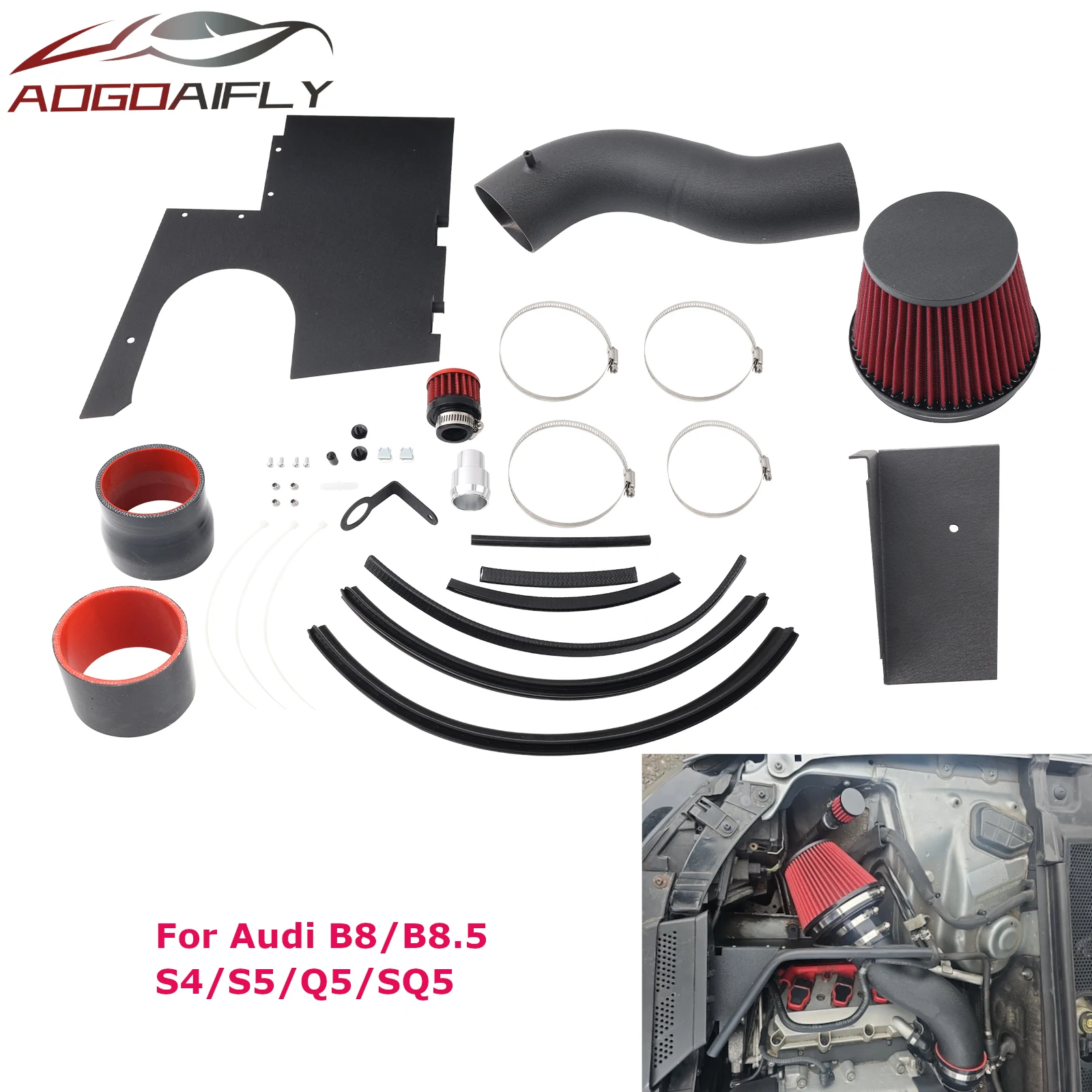High Flow B8 B8.5 3.0T / 3.2L V6 Engine Cold Air Intake Kit for Audi S4 S5 Coupe Cabriolet 3.5' Pipe