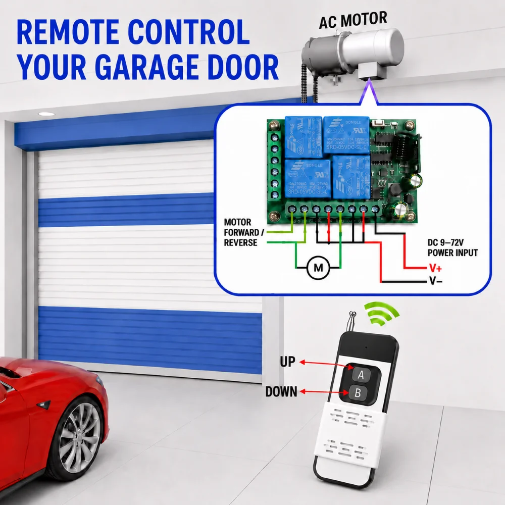 FUNNYSHIELD 433MHz Wireless Remote Control Switch DC 12V 24V 10A RF Receiver 1000m Transmitter for Garage Door Motor Lamp DIY