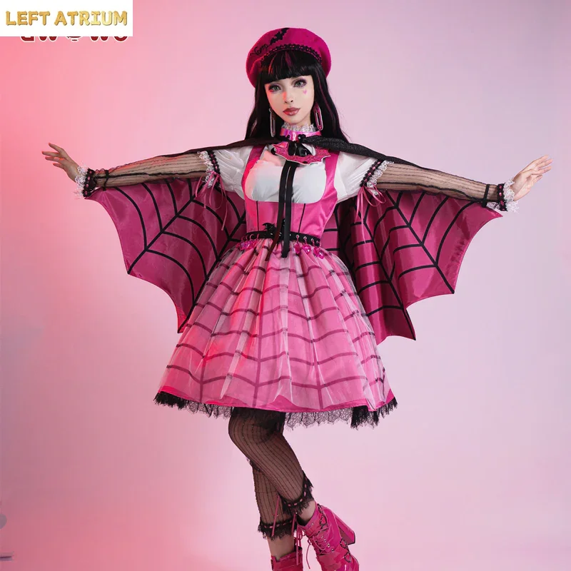 EN STOCK Disfraz de Cosplay de Draculaura UWOWO, Traje Rosa de Vampiresa, Disfraz de Pequeña Demonio con Capa y Sombrero, Disfraces de Halloween