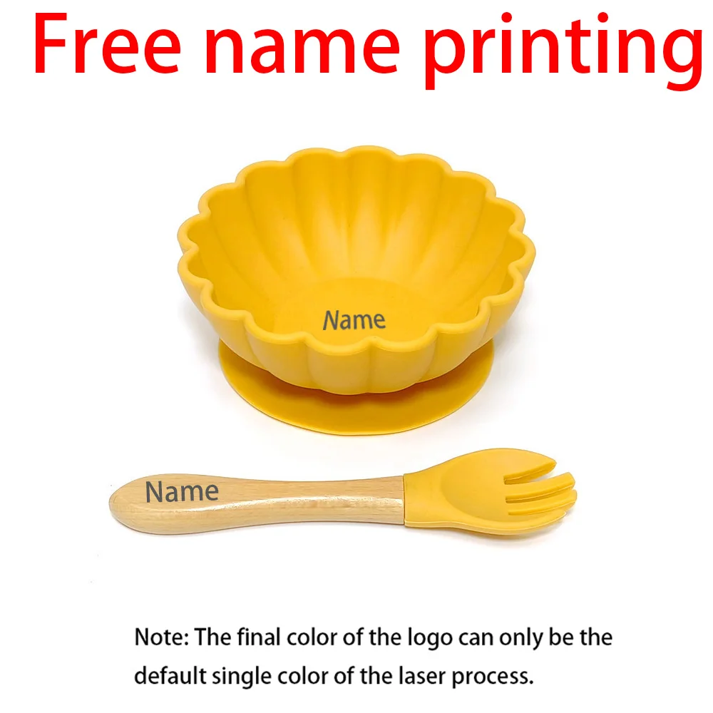 Free Name Printing 2PCS Silicone Tableware Bowl & Fork Set Suitable for Boys & Girls Holiday Gift