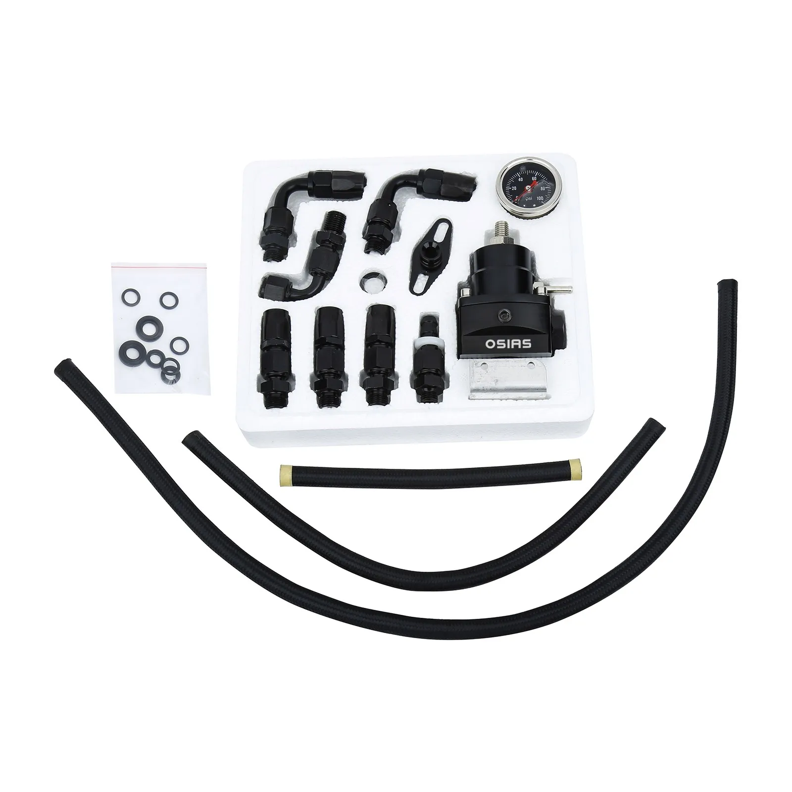 Einstellbarer Kraftstoffdruckregler KIT + 160psi Guage AN 6 Fitting Schwarz