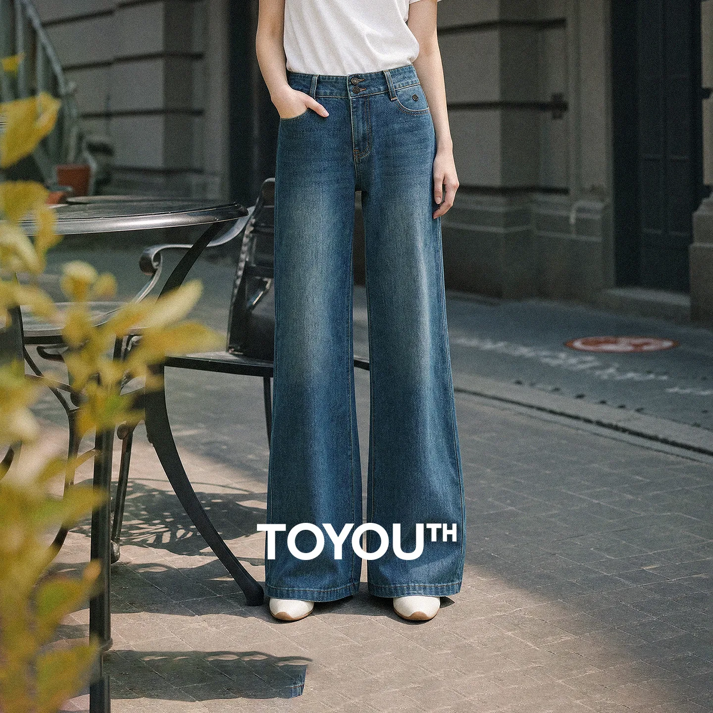 TOYOUTH Women Jeans 2026 Autumn New Black Label Lycra Stretch Mid Waist Flared Retro Long Pants