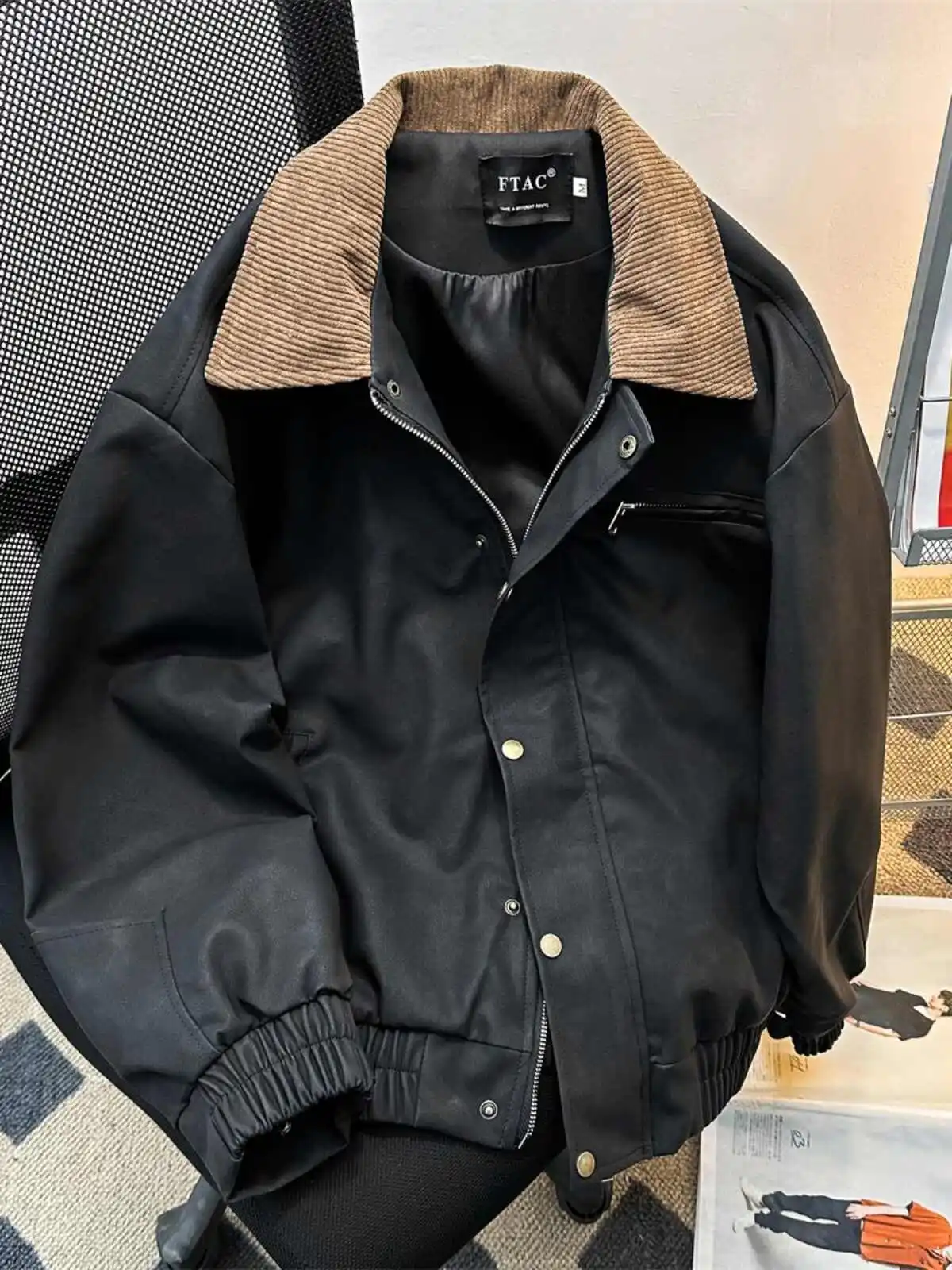 Giacca bomber in pelle caffè da donna Giacca da baseball vintage Harajuku anni 2000 Giacca autunnale a maniche lunghe estetica Capispalla