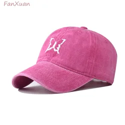 Cute Butterfly Embroidery Baseball Cap for Women Girl Pink Summer Cap Washed Cotton