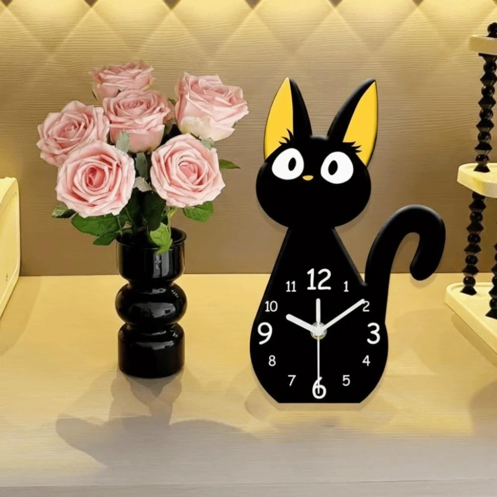 

Cute Cartoon Black Cats Desk Clock Decorative Silent Table Clock Acrylic Modern Black Cat Ornament Bedroom