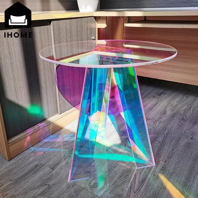 Ihome nordic acryl kreative bunte couch tisch wohnzimmer runder tisch regenbogen gradient couch tisch licht luxus neu 2024