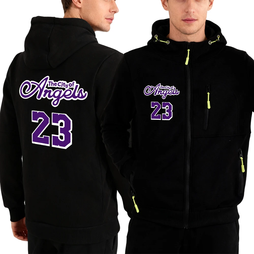 

Город Анжелес, номер 23, толстовки на молнии с узором, мужская модная толстовка из мягкого флиса, уличная одежда, повседневная уличная мужская одежда
