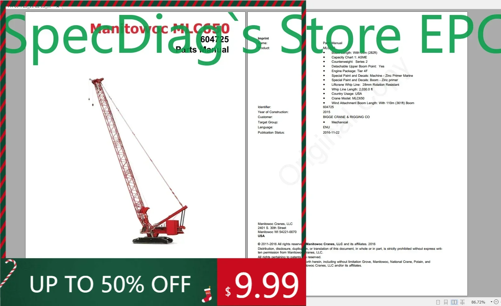 

SpecDiag Manitowoc Grove Cranes Все модели Обновленные 2021. [12.2020] Запасные части Руководство PDF DVD