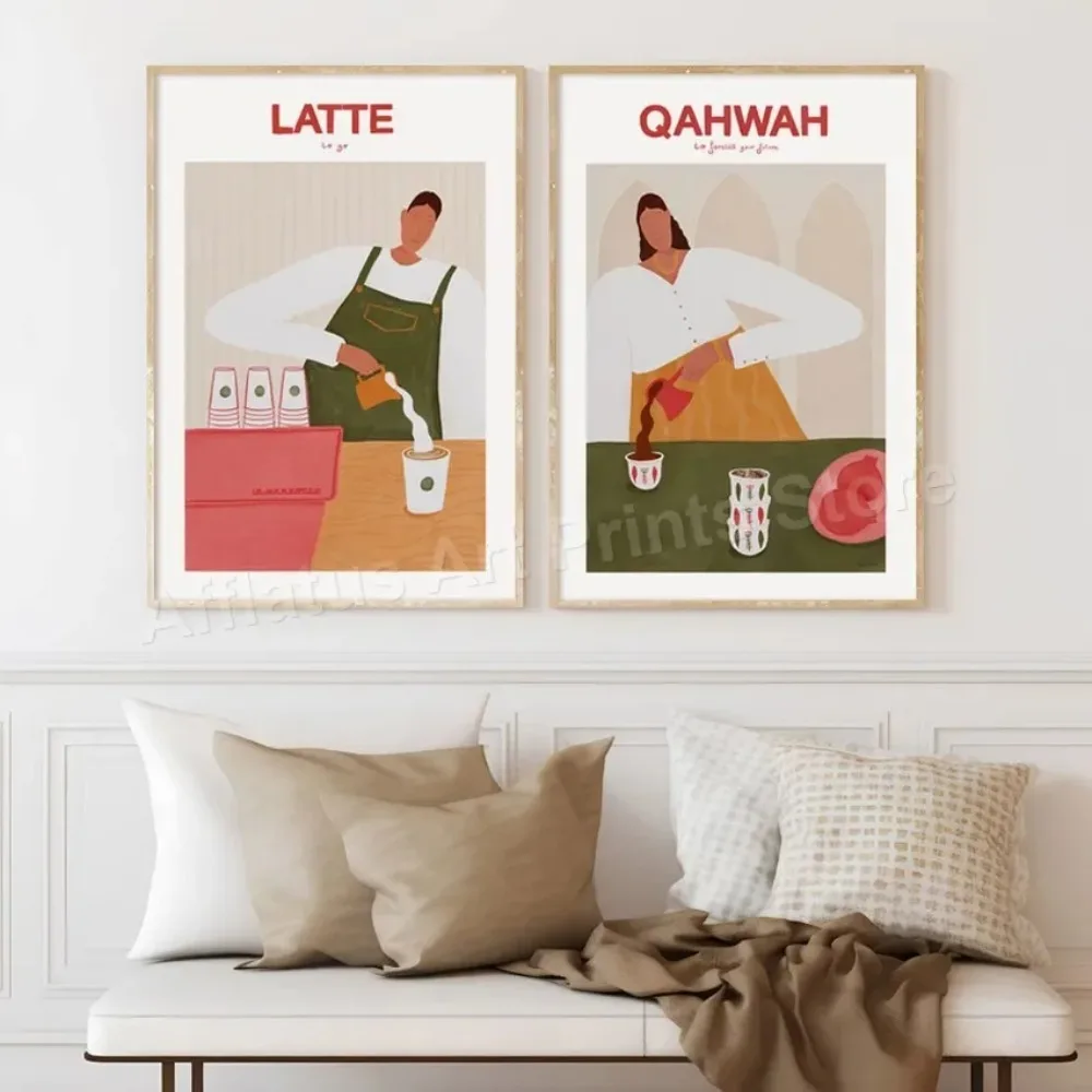 مجردة القهوة الشيشة البطيخ لبنان Bonjus الغذاء منتصف القرن الملصقات ل جدار الفن قماش الرجعية يطبع ديكور المطبخ