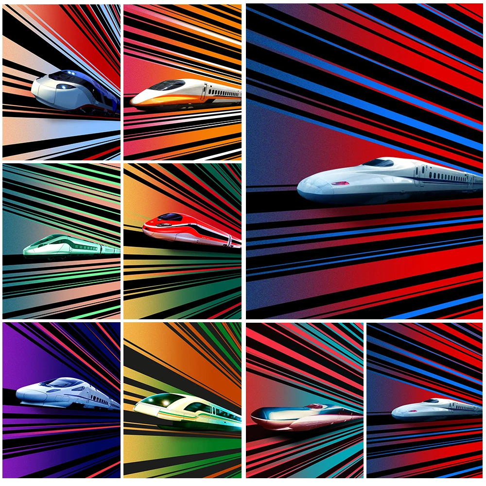Cartoon Train high-speed Rail Motor Car Wall Pictures For Living Room Nordic Poster Wall Art Canvas Painting Home Decor Unframed