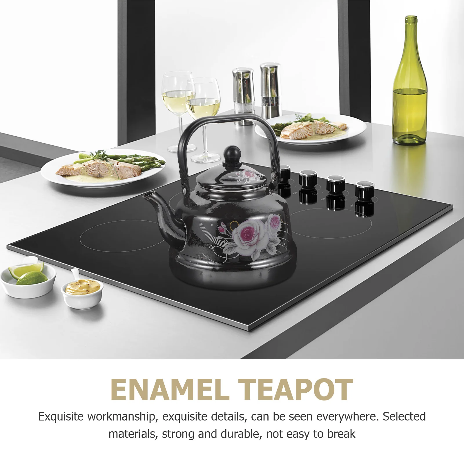 

Black Enamel Water Kettle Retro Teapot Household Kitchen Tea Kettle Practical Easy Use Cleaning Enamel Teapot