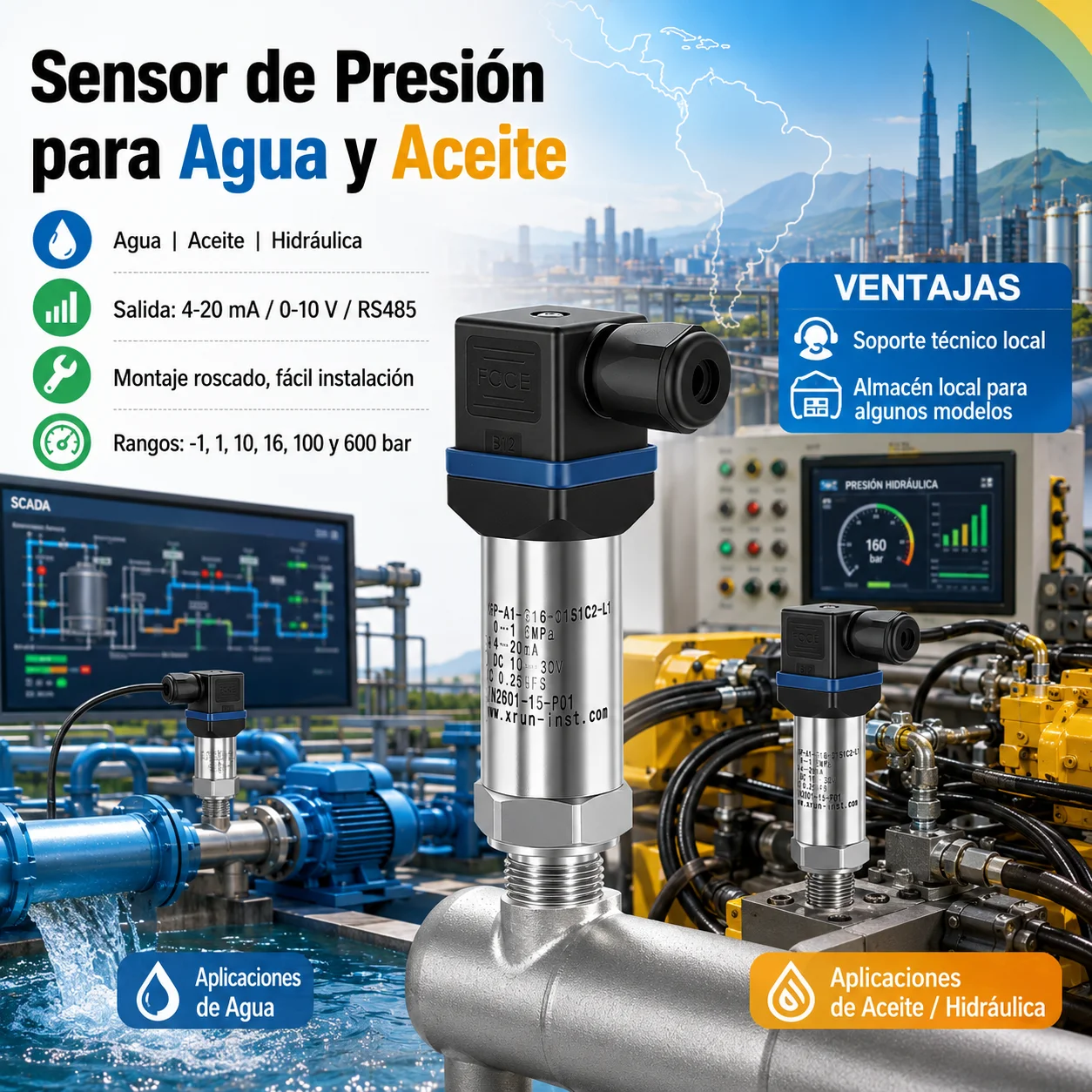 Pressure Sensor 4-20mA 0-10V RS485 Modbus Mini Pressure Transmitter Transducer for Water Gas Oil and Industrial Automation