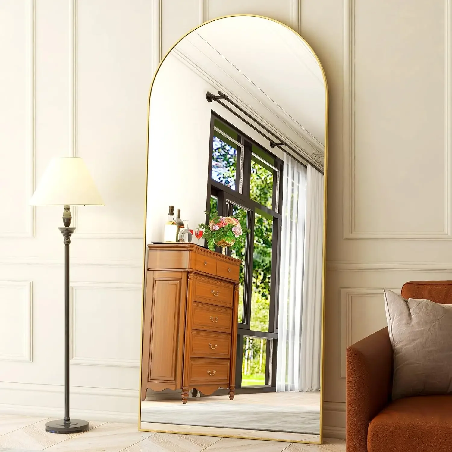 76"x34" Arched Full Length Mirror Free Standing Leaning Mirror Hanging Mounted Mirror Aluminum Frame Modern Simple Ho