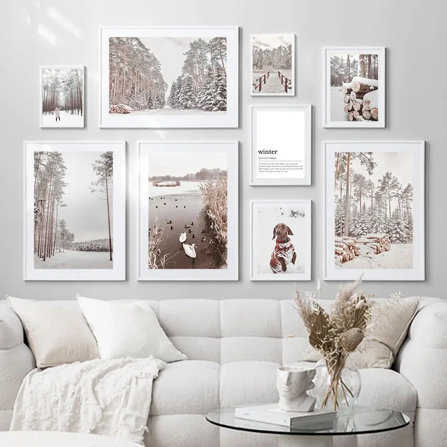 

Winter Snow Forest Wood Stream Swan Dachshund Wall Art Canvas Painting Nordic Posters And Prints Pictures For Living Room Decor