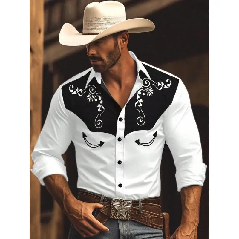 

Men's Gradient Print Shirts Ultra Slim Fit PU Leather Shirt Three Quarter Sleeve Cuba Collar CleanFit Style Inner Wear Summer