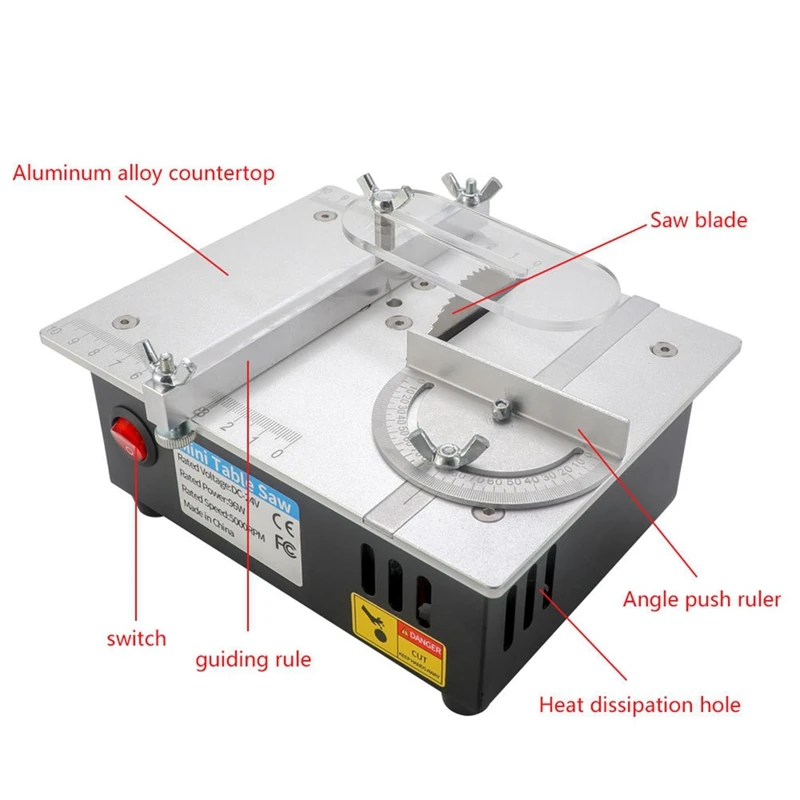 ABDJ-Desktop Mini Table Saw Aluminum Alloy Mini Table Saw DIY Small Cutting Machine Woodworking Craft Cutting Tool US Plug