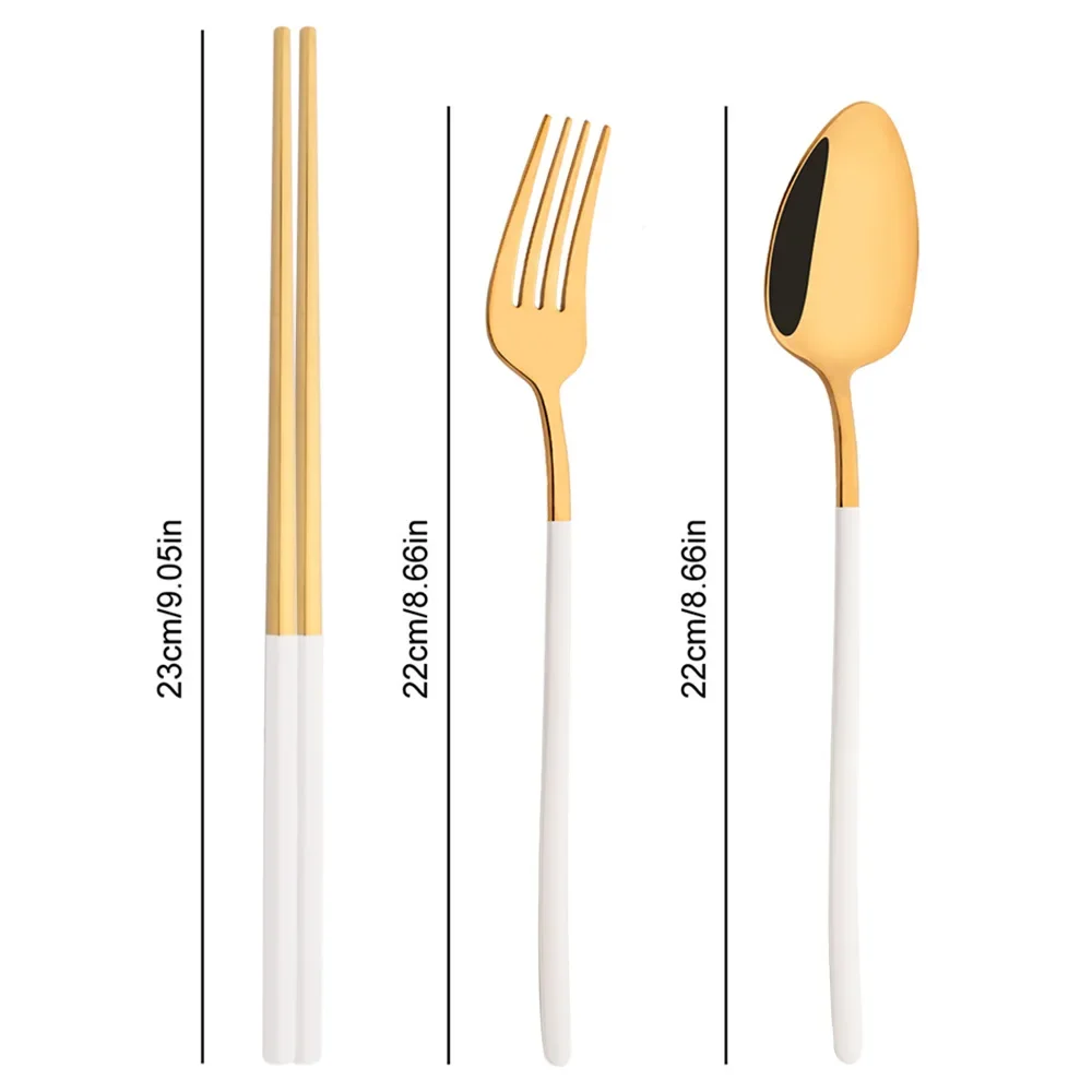 Korean 12Pcs Tableware Set High Quality Stainless Steel Dinner Set White Gold Dinnerware Fork Spoon Chopsticks Cutlery Set