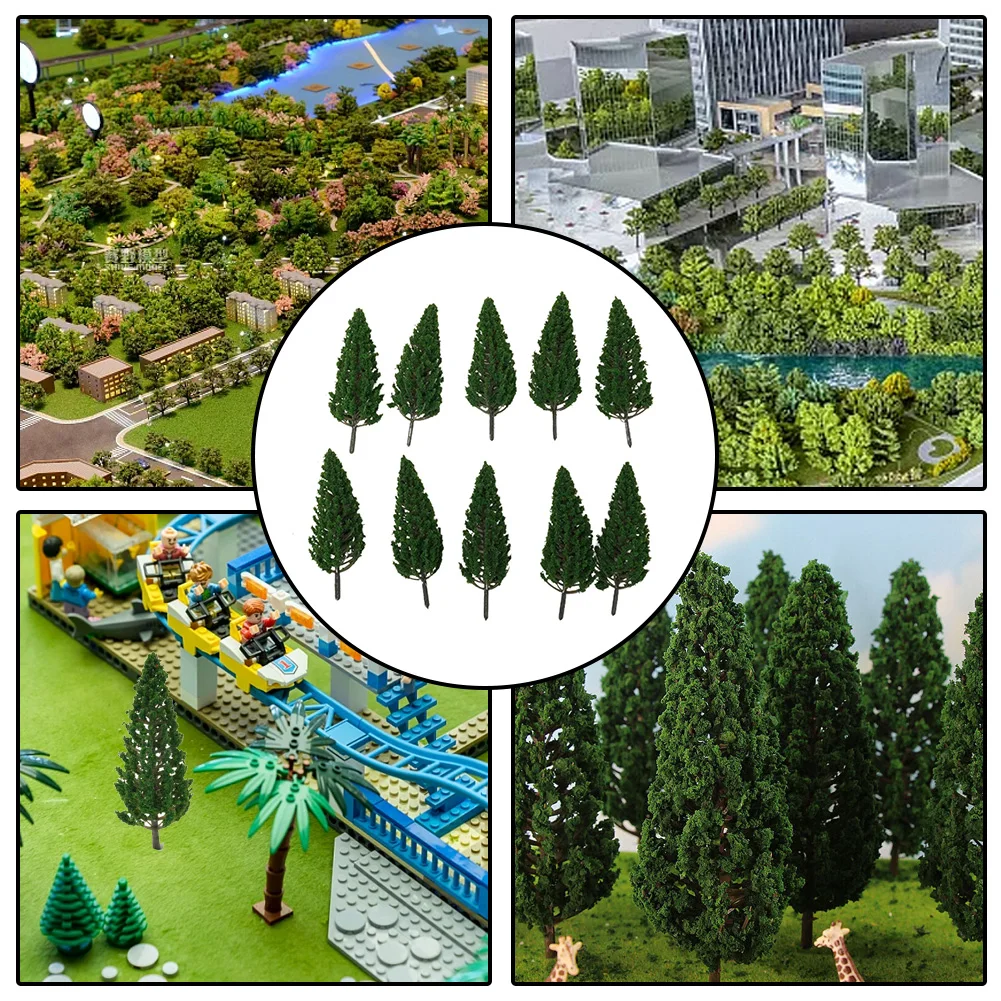 10pcs Model Pine Trees Green For Scale Railway Layout 11cm SL-16059 Plastic Complete Trees Yard & Garden Decor  Artificial Lawn