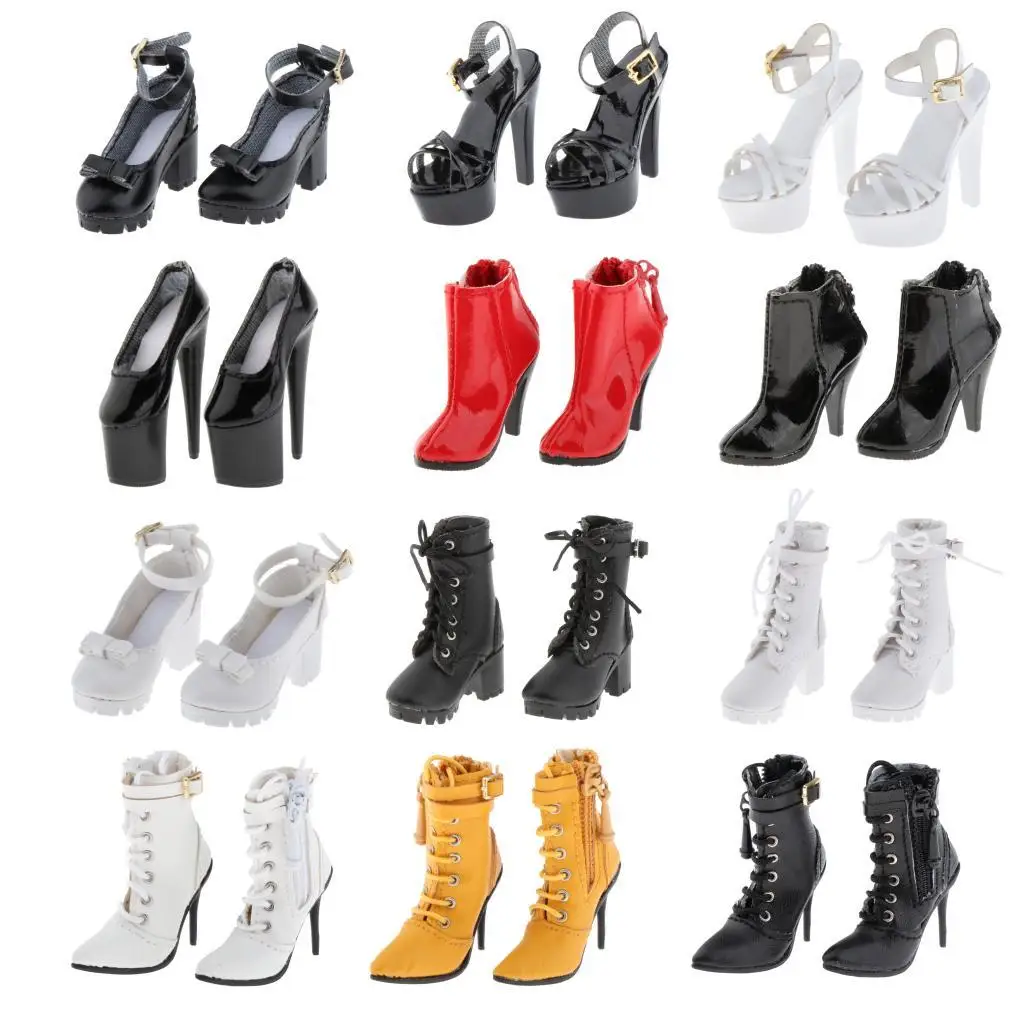 1 Pair 1/6 Action Figures Mini High Heel Ankle Boots Sandals Shoes Model For Hot Toys CY CG Girl 12