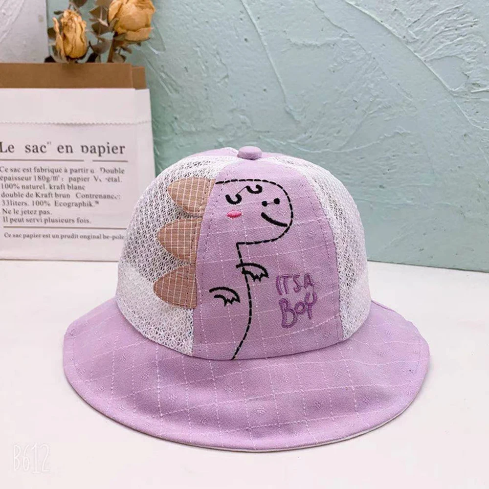 Dinosaur Pattern Beach Caps Mesh Bucket Hat With Chin Strap For Baby Boys Girls 6-24 Months Kids Panama Cap