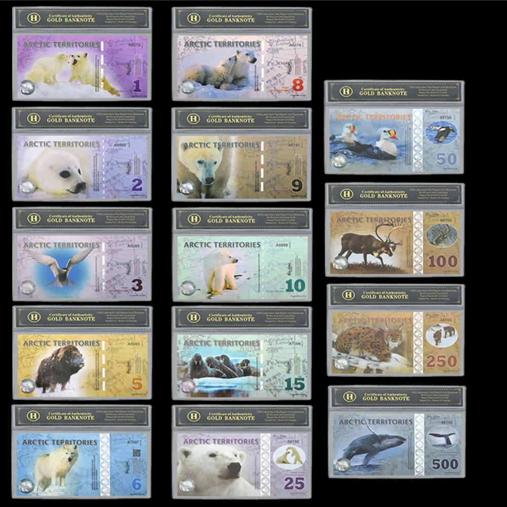 14pcs/set Arctic Banknotes Complete Set of 14 Different Denominations 1 2 3 5 6 8 9 10 15 25 50 100 250 500 Dollar Free Shipping