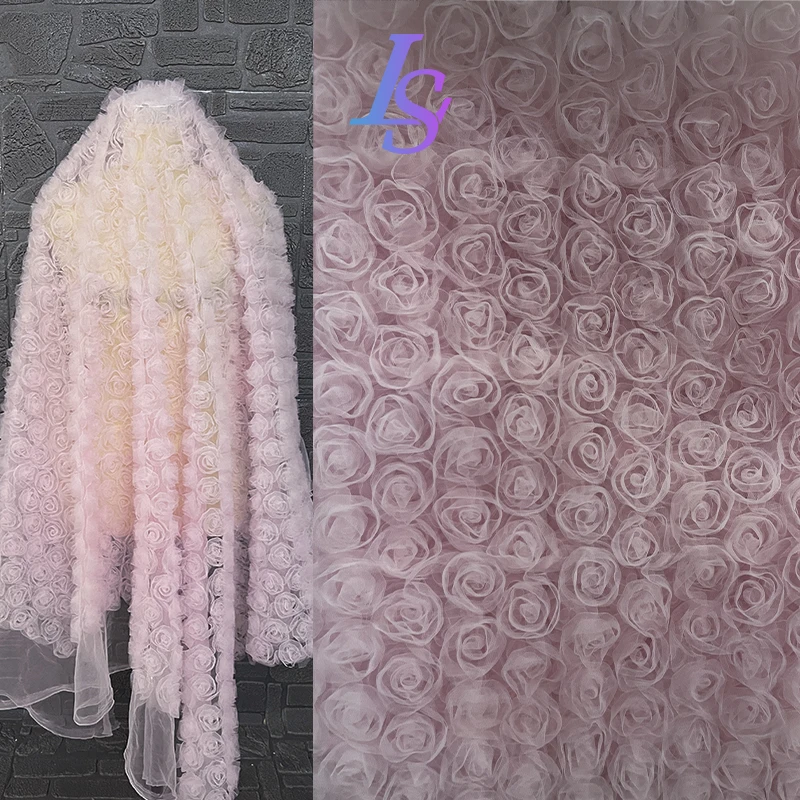 Mesh Fabric Pink Rose Wedding Dress Clothing Designer Wholesale Cloth Apparel Sewing By Meters Diy Polyester Material