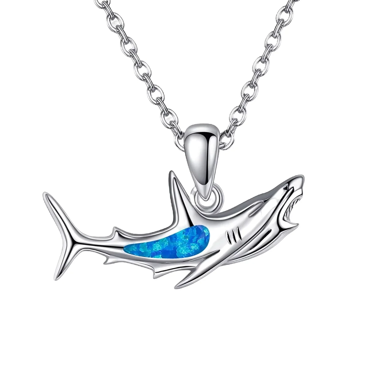 

JieLing, ожерелье из стерлингового серебра 925 пробы с подвеской в виде океанской акулы и синим опалом, ювелирные изделия для женщин, милая цепочка с изображением акулы, подарки на неделю