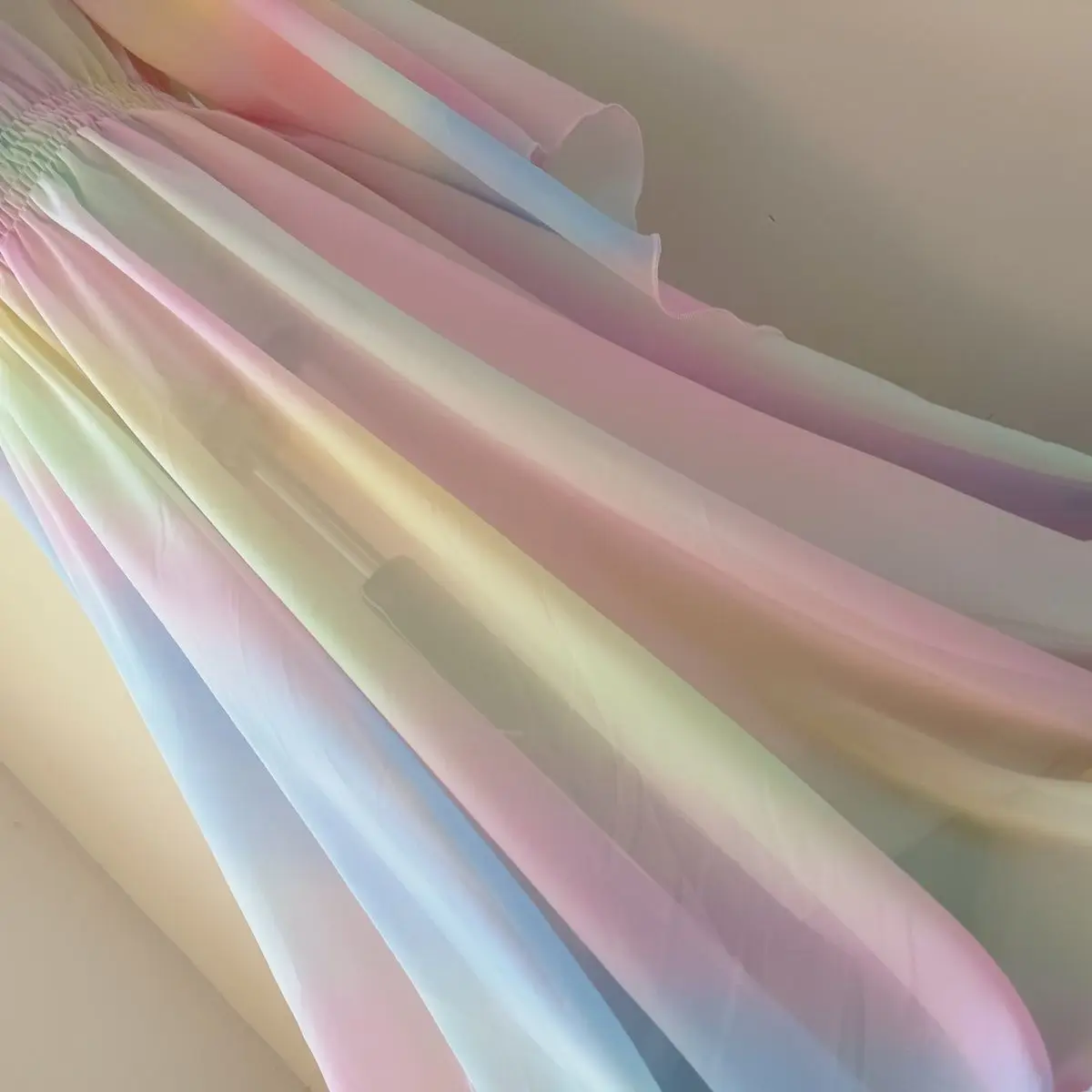 女性用メッシュボイルレインボーロングドレスゆったりパジャママキシ丈ワンピースプルオーバーエレガントドレス寝間着