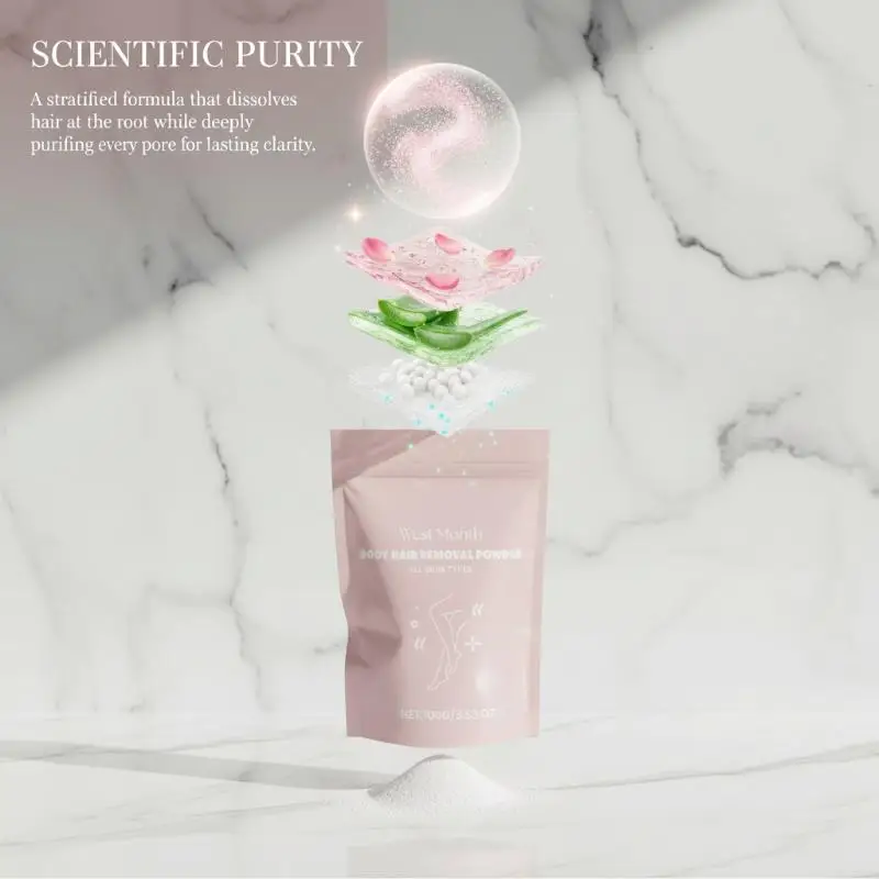 Body Hair Removal Powder Gentle Formula 100g Quick Rinse No Residue Rose Depilatory Cream for Bikini Line and Arm