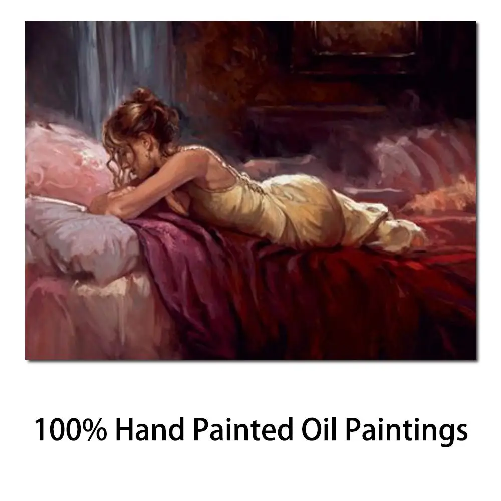 

Figurative Oil Paintings Lost in Thought Abstract Woman Art for Home Decoration Hand-Painted