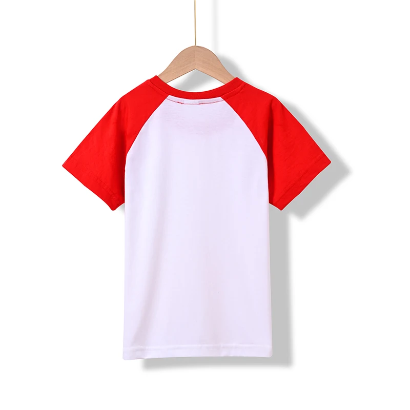 Camiseta de manga corta con hombros insertados para niños, Camisa de algodón con patrón personalizado impreso, color popular bloqueado, cuello redondo, novedad de 2024