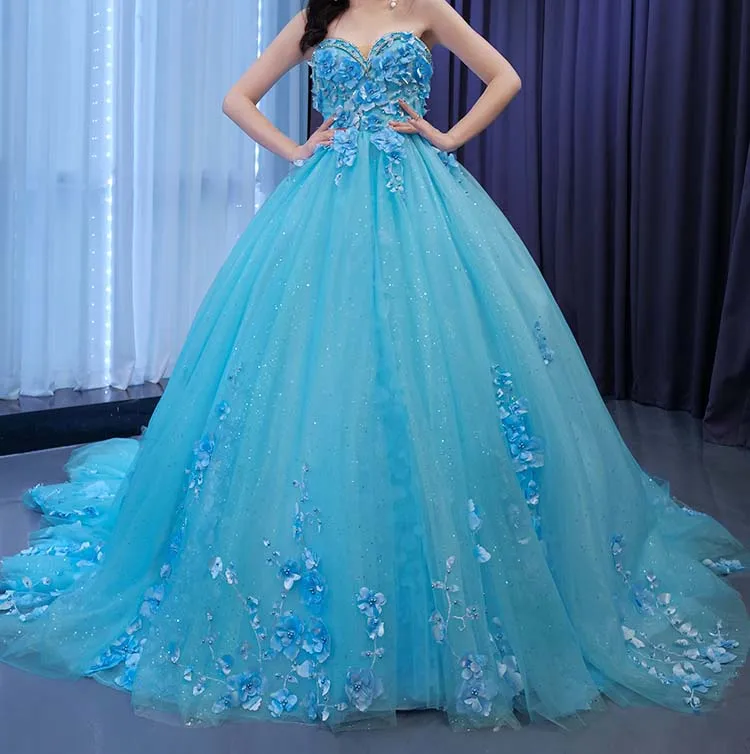 Sky Blue Charro Quinceanera Dresses Ball Gown Sweetheart Tulle Appliques Pearls Puffy Mexican Sweet 16 Dresses 15 Anos