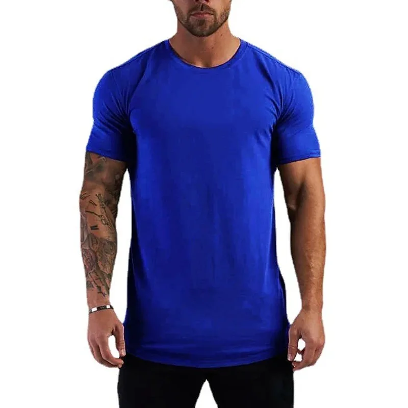 Summer Cotton Sports T-Shirts Mens Slim Fit Gym Fitness Male T Shirt Casual Running Bodybuilding Man Jogging Workout Clothing  ﻿