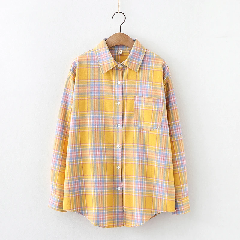 Brand Loose Style Casual Plaid Shirt Women 2024 New Ladies Fresh Design Long Sleeve Shirts & Blouses Female Checked Tops Clothes