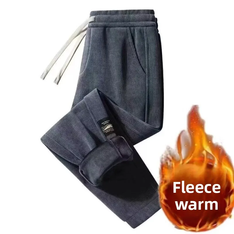 

Trendy Men Fleece Sweatpants Autumn/winter Loose Corduroy Sport Thermal Trousers Drawstring Thicken Droop Thermal Rib Leg pants